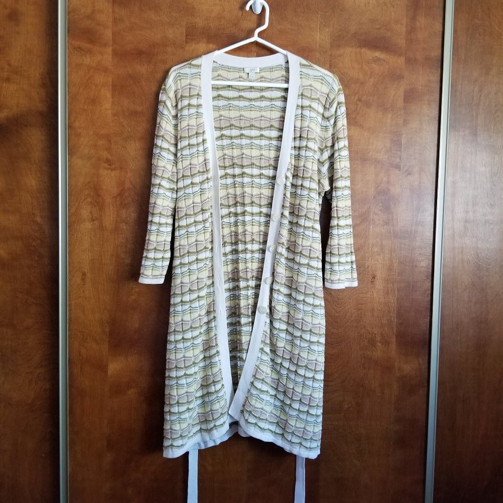J.Jill Cardigan Sweater, Multicolor, Cream, Green, Yellow, Size L